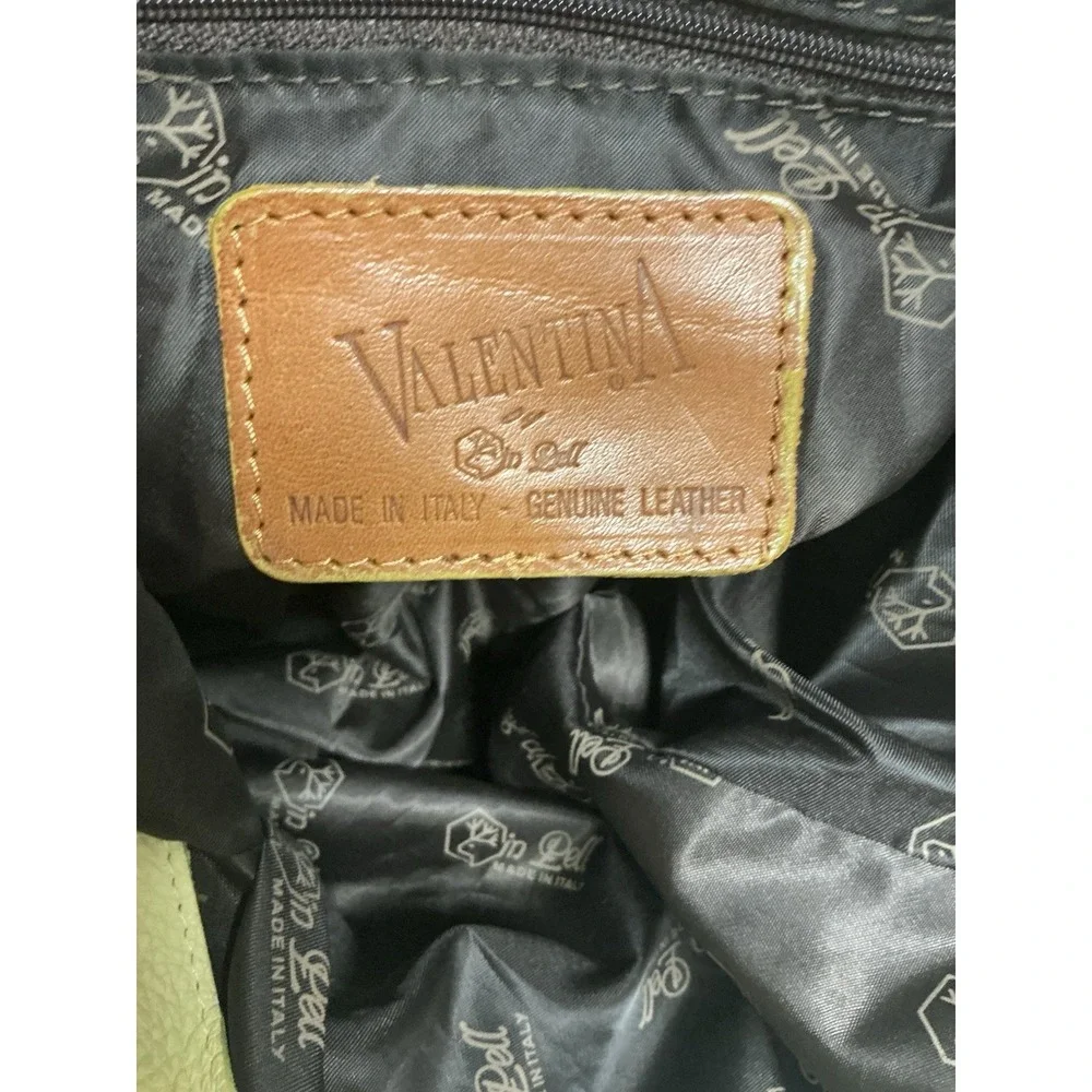 Valentina Made in Italy Yellow Pebbled Leather Handbag Brown Trim Satchel Purse